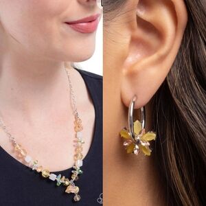 Tasteful Tulip Yellow Beaded Necklace Floral Freedom Multi Hoop Earrings Pink